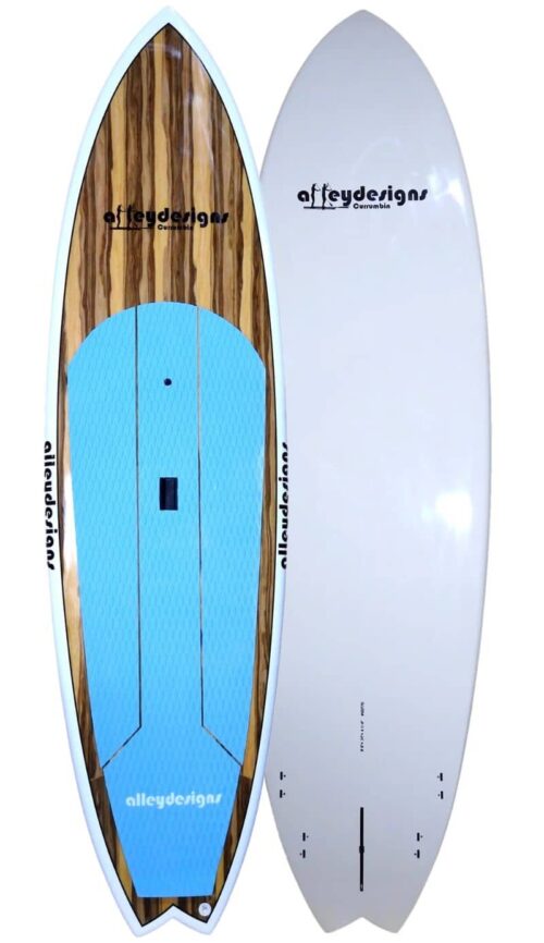 9'6" X 31" TIMBER & WHITE RAILS PERFORMANCE ALLEYDESIGNS SUP 8KG