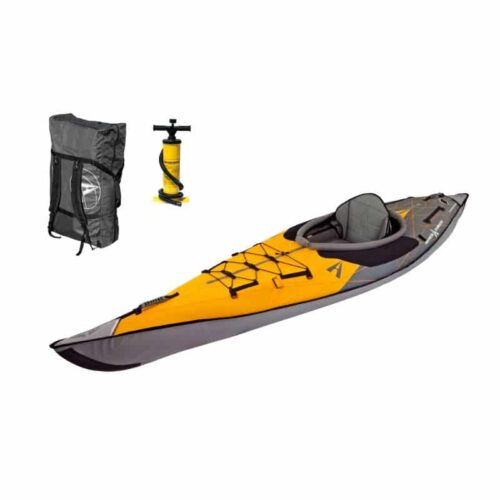 AdvancedFrame Elite Inflatable Kayak with high-back seat and pump