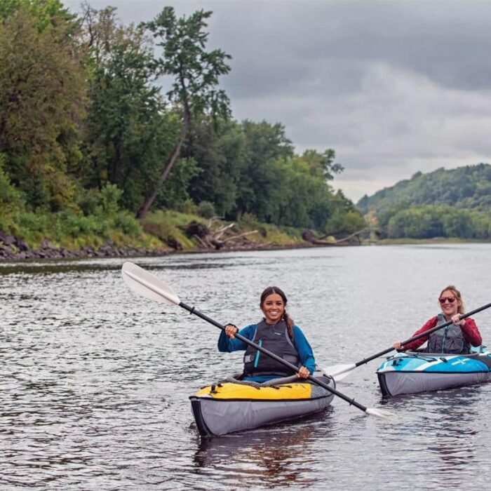 AdvancedFrame Elite Inflatable Kayak with high-back seat and pump