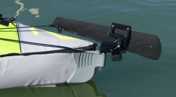 Tracking rudder with foot control installed on kayak