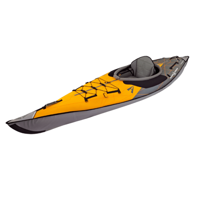 AdvancedFrame Elite Inflatable Kayak with high-back seat and pump