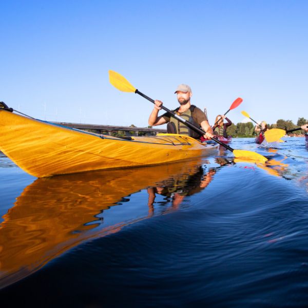 Services 4 Instructor guiding a group of children on kayaks