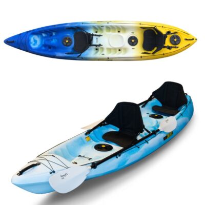 Viking 2+1 kayak hire – family-friendly tandem kayak with space for a child.