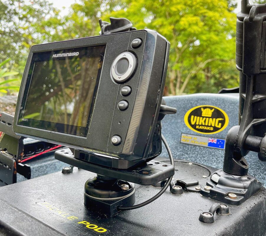 Fish finder installed on a viking tackle pod
