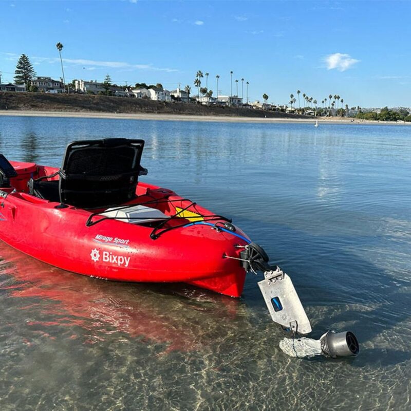 Side view of bixpy j-2 hobie twist & stow rudder adapter