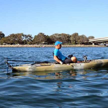 Kayak Angler using the Bixpy Pole Steering Adapter
