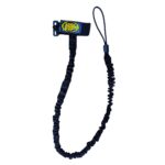 Full-length view of the K&S Superior Paddle Leash showing coiled braided elastic cord.