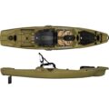 Bonafide PWR 129 kayak in olive tan colour top and side view