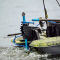 Bixpy K1 installed on a transom mount on Pelican Catch 110 TR fishing kayak