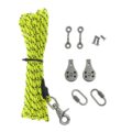 “Viking Anchor Running Rig components including rope, pulleys, clips and mounting hardware for kayak anchor trolley”