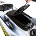 Viking Profish 400 Tackle Pod installed with lid open showing storage compartment