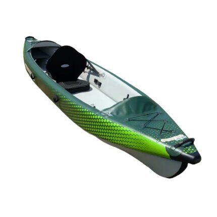Odyssey Solo inflatable kayak angled top view showing open cockpit layout and seat position