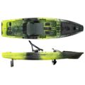 Gator Green (green camo) Native TitanX Propel 12.5 Native TitanX 12.5 fishing kayak top and side view showing deck layout, pedal drive and motor-ready stern
