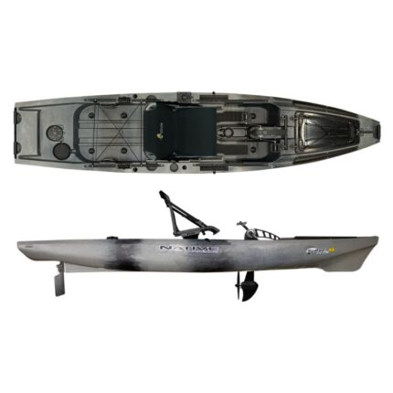 Native Slayer Propel 12.5 Max fishing kayak in Grey Goose colour top and side view