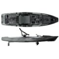 Grey Goose (grey camo) Native TitanX Propel 12.5 Native TitanX 12.5 fishing kayak top and side view showing deck layout, pedal drive and motor-ready stern