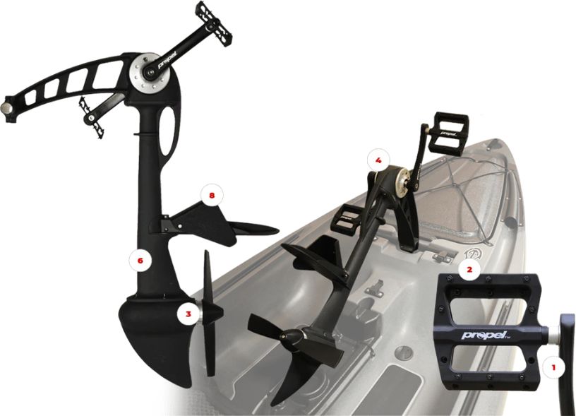 Native slayer propel 10 max 1 Native watercraft propel pedal drive 701 series close-up showing pedal system, propeller and construction details